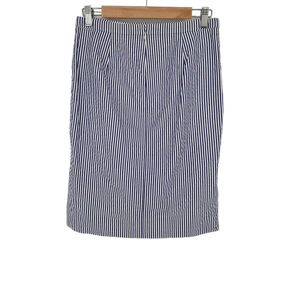 J. Crew Knee Length Pencil Skirt Blue White Seersucker Striped Preppy Summer 2 - Picture 2 of 10